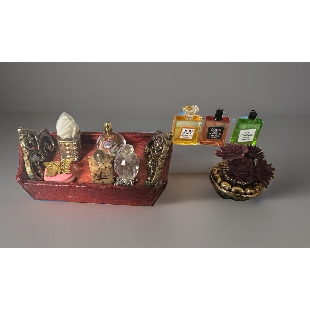 1:12 Dollhouse Miniature Cologne - Perfume Vanity Set 10 Piece Channel Tray
